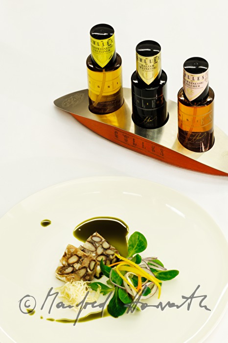 cured meat in gelatine with pumpkin seed oil