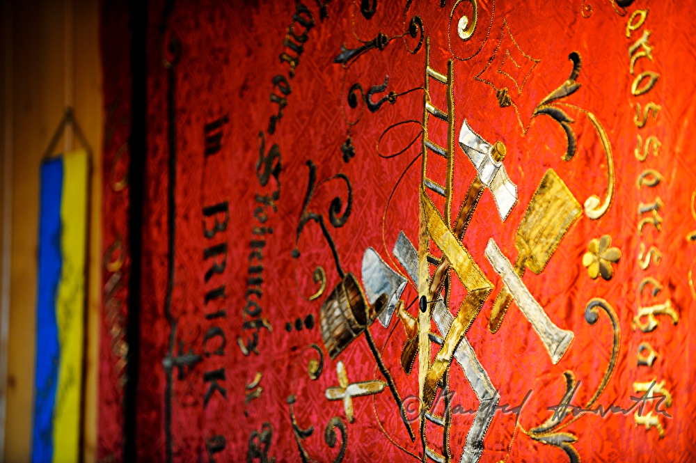 guild flag of the roofer  in the museum for roofers