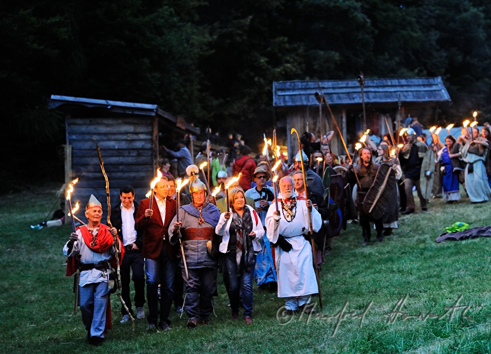 performers wandering around the solstice fire during the Celtic Festival