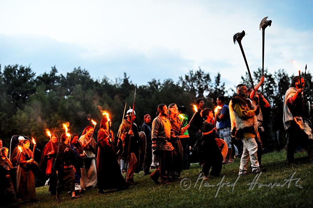 performers wandering around the solstice fire during the Celtic Festival