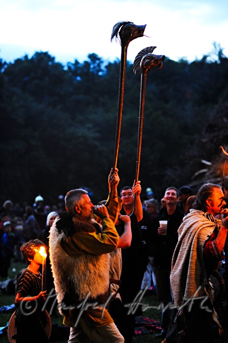 performers wandering around the solstice fire during the Celtic Festival