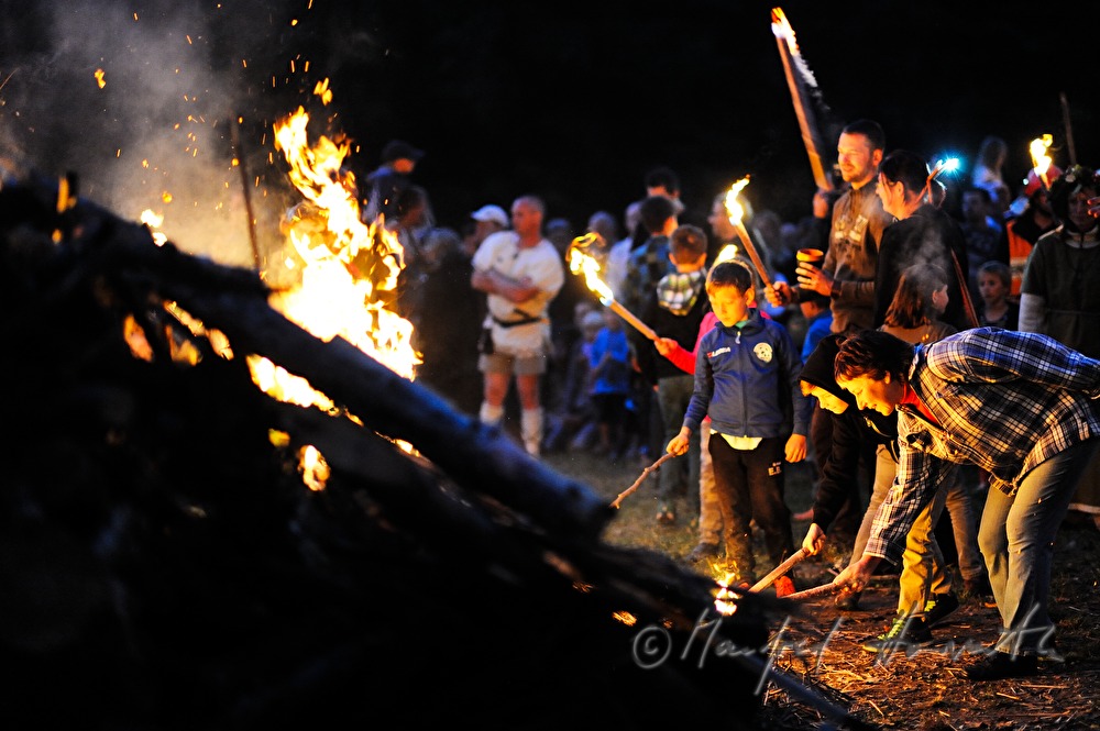visitors near the solstice fire during the Celtic Festival