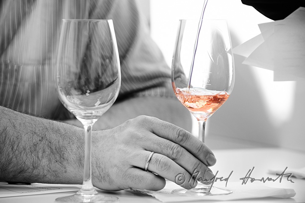 wine tasting of Rosé wine by a jury