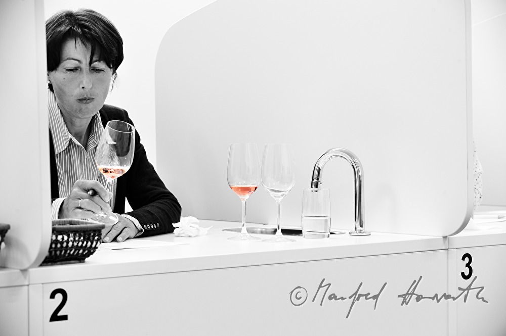 wine tasting of Rosé wine by a jury