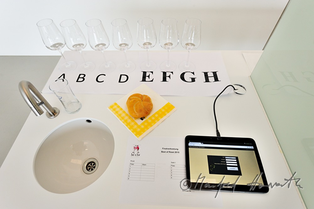 wine tasting of Rosé wine by a jury