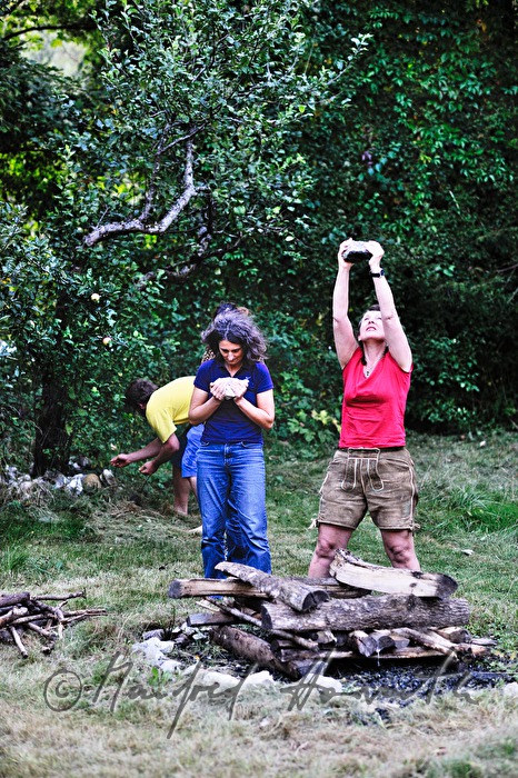 setting up a camp fire for the indian sweat lodge