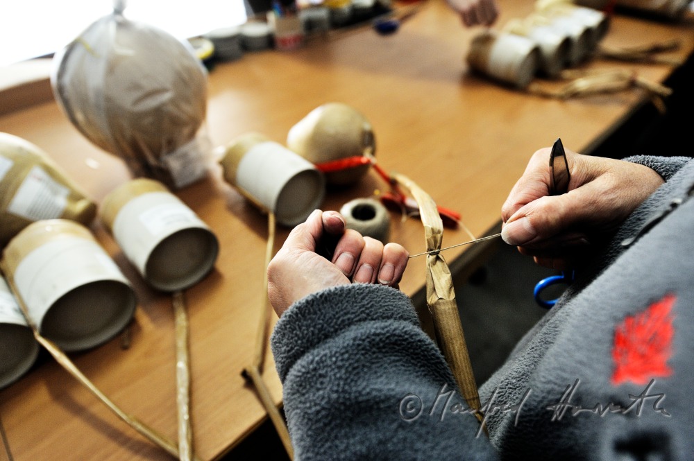 binding the igniter cords of the fireworks rockets