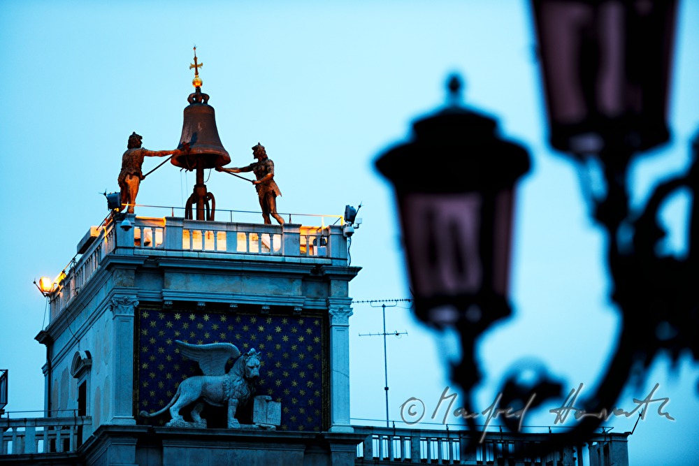 clock tower with bell and striker-figures