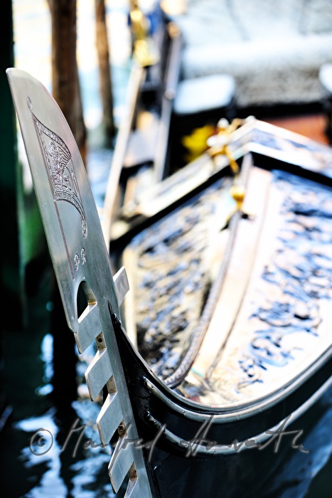 decorated blade on the bow of a gondola