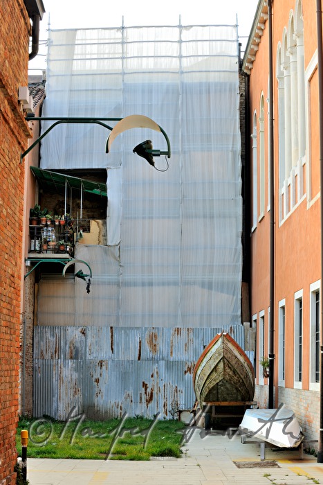 balcony of an apartment house with scaffold