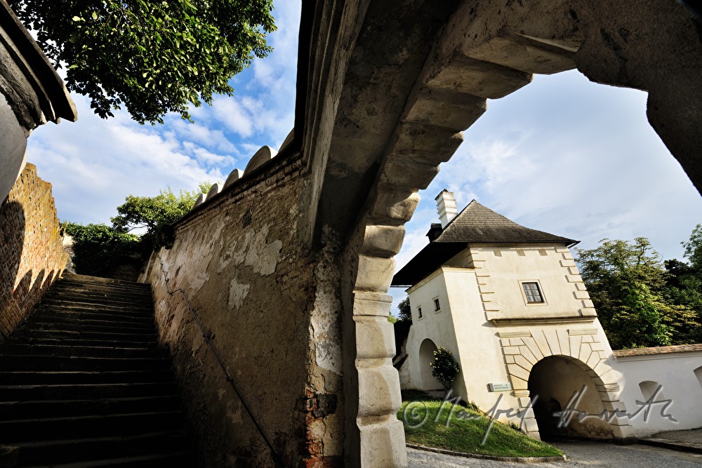 view through the arch of the entrance to the 