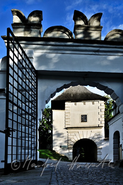 view through the arch of the entrance to the 