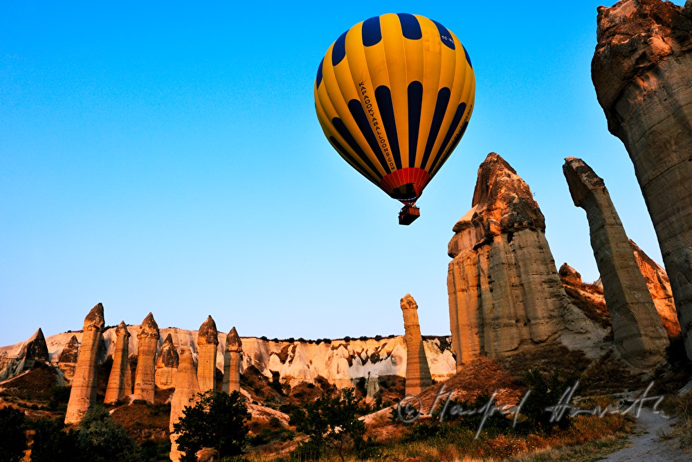 pinnacle shaped tuff rocks and balloon