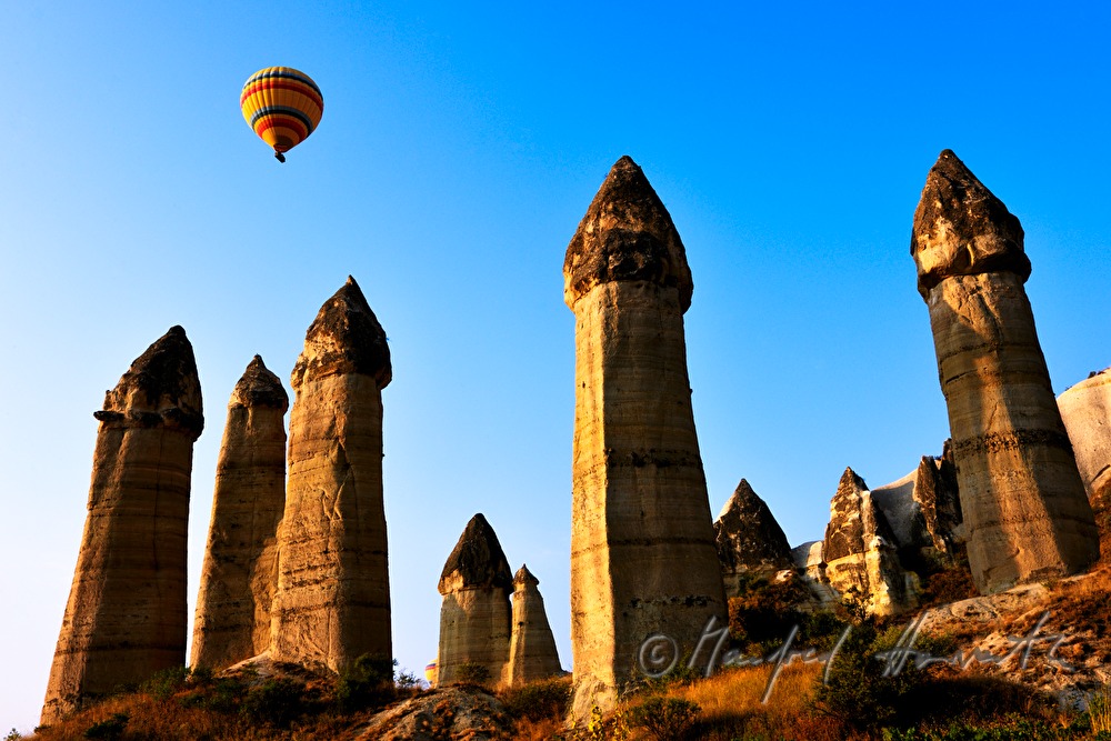 pinnacle shaped tuff rocks and balloon