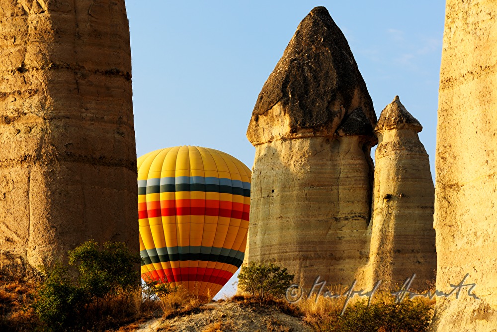 pinnacle shaped tuff rocks and balloon