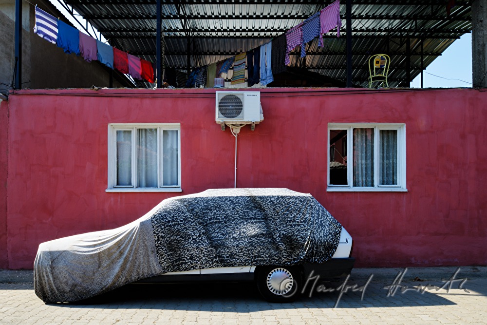 car with awning for the strong sunlight