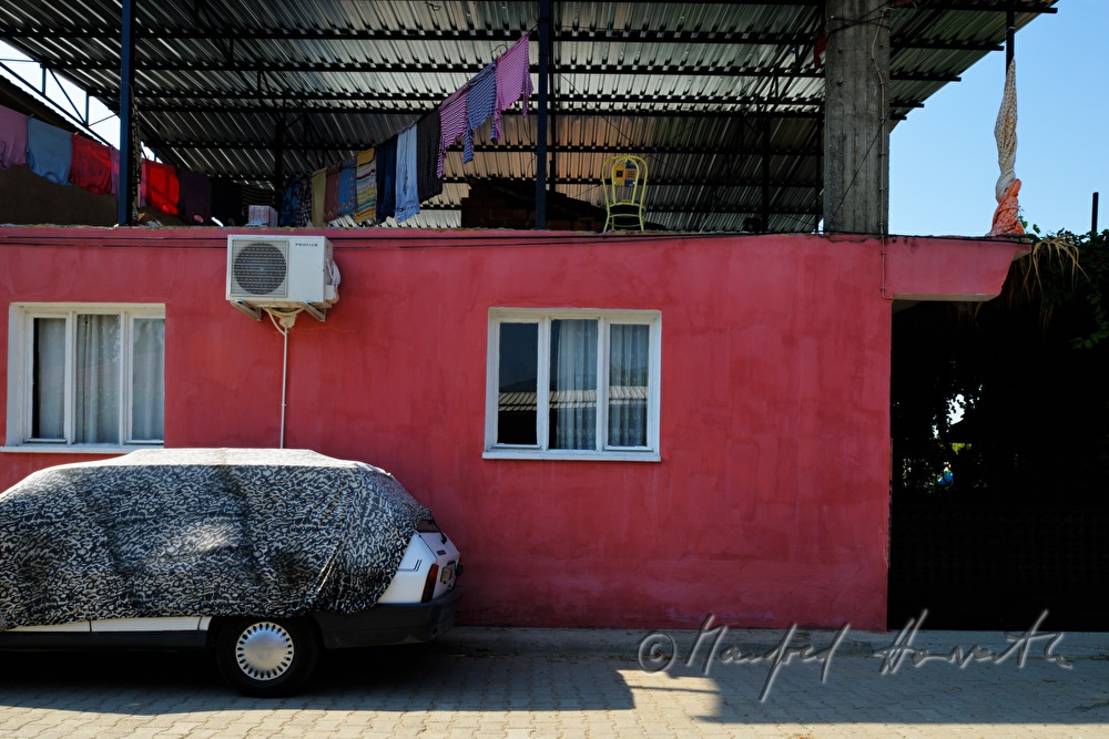 car with awning for the strong sunlight