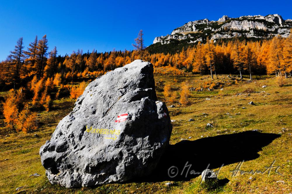rock with marking of the track on Preiner Gscheid