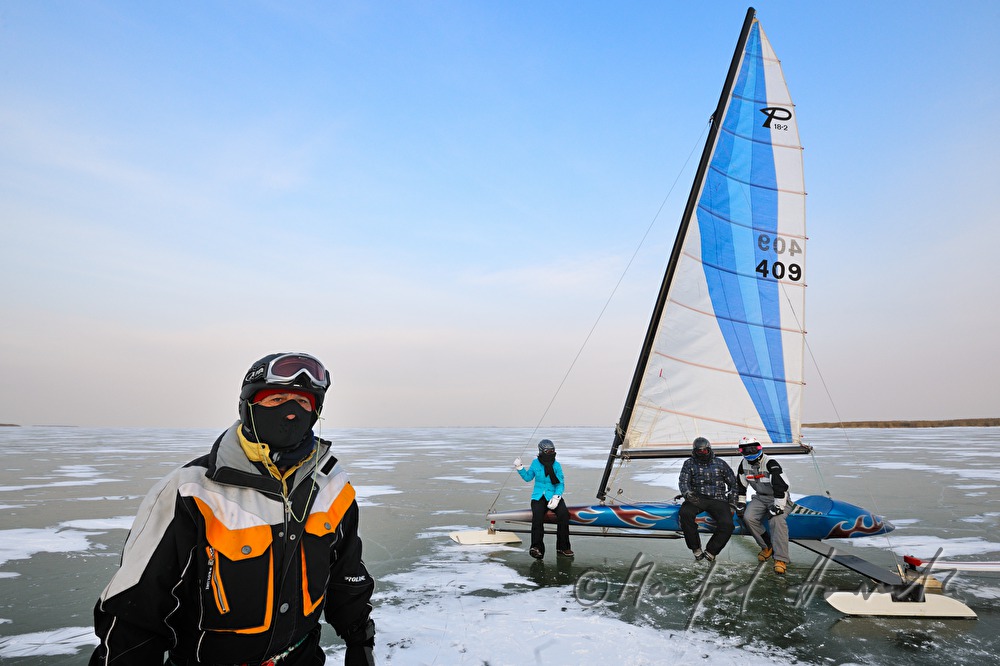 ice sailing on the frozen lake