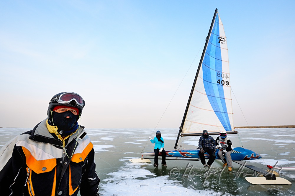 ice sailing on the frozen lake