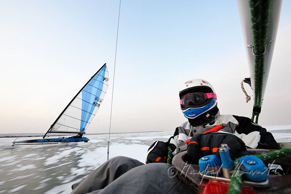 ice sailing on the frozen lake