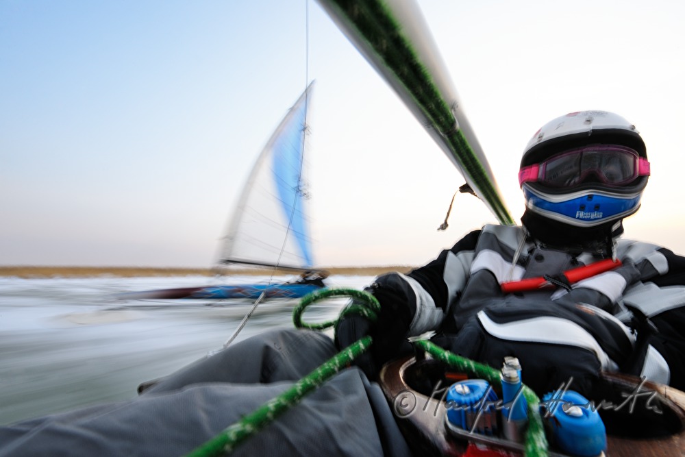 ice sailing on the frozen lake