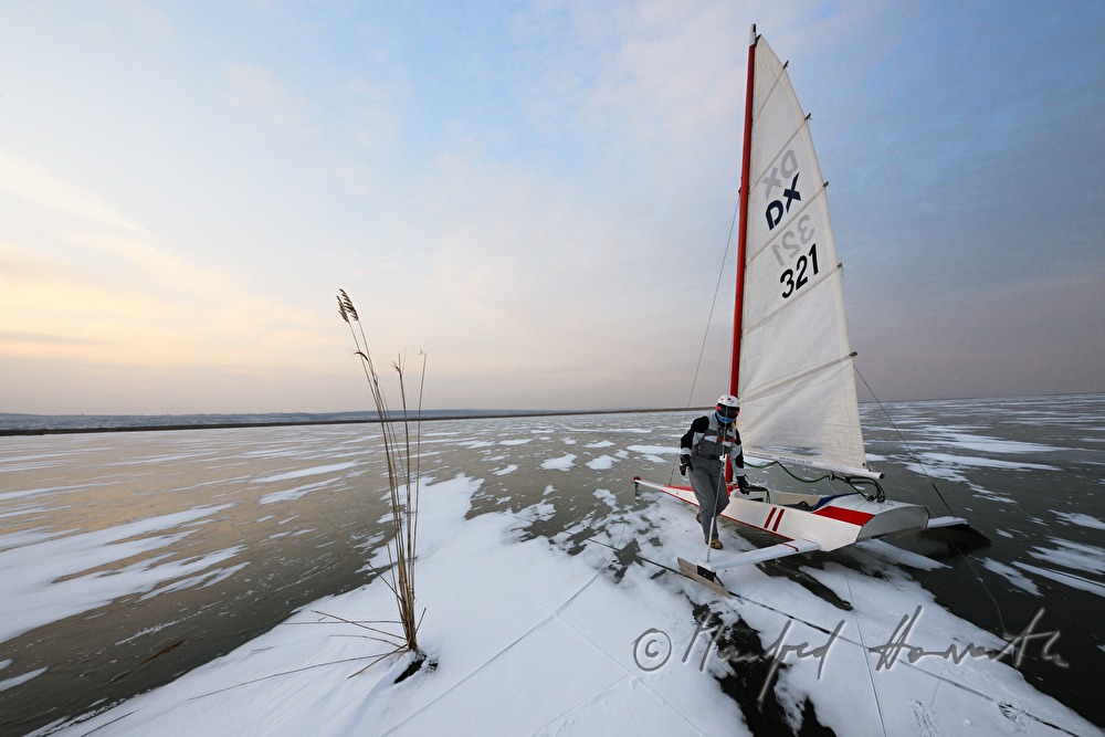 ice sailing on the frozen lake