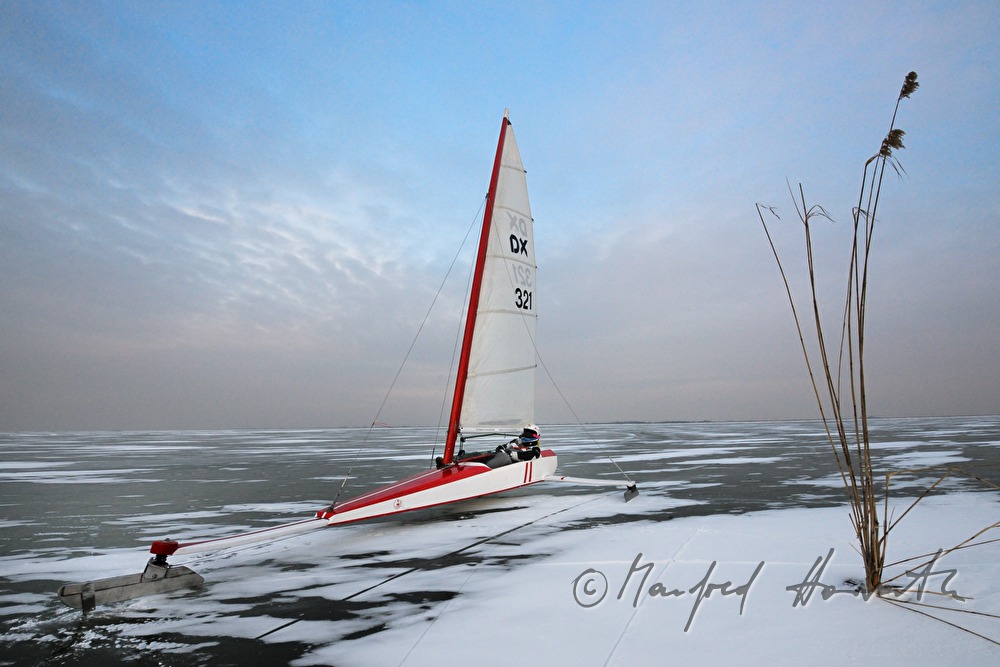 ice sailing on the frozen lake