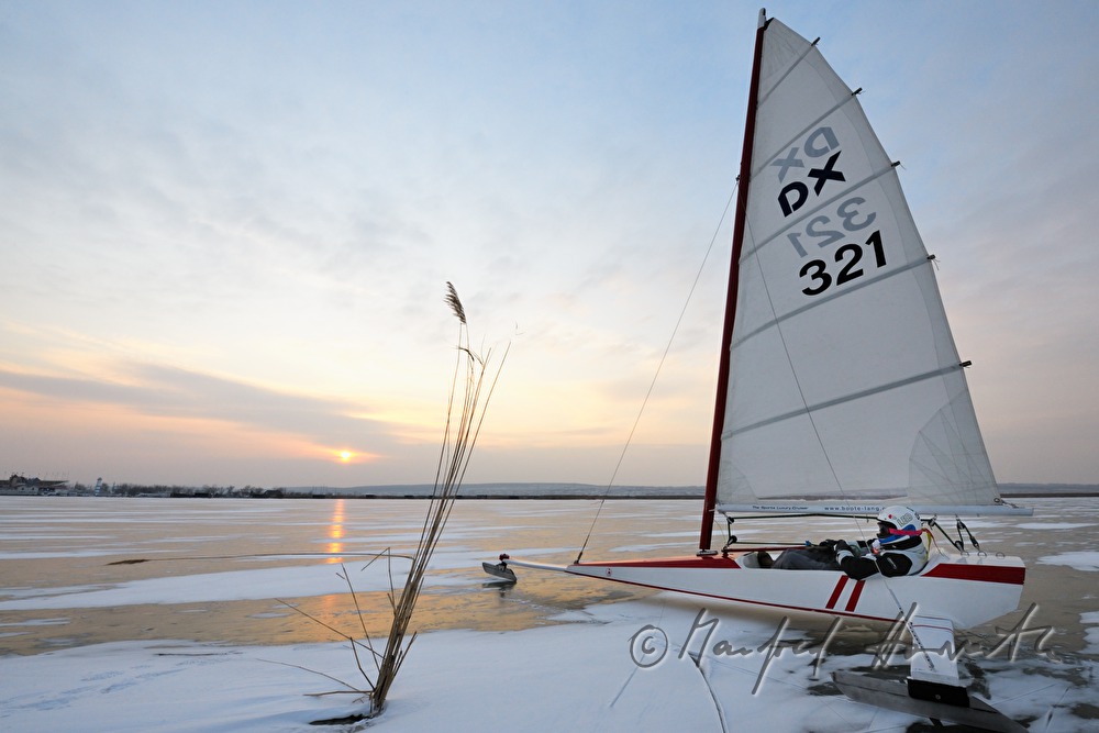ice sailing on the frozen lake