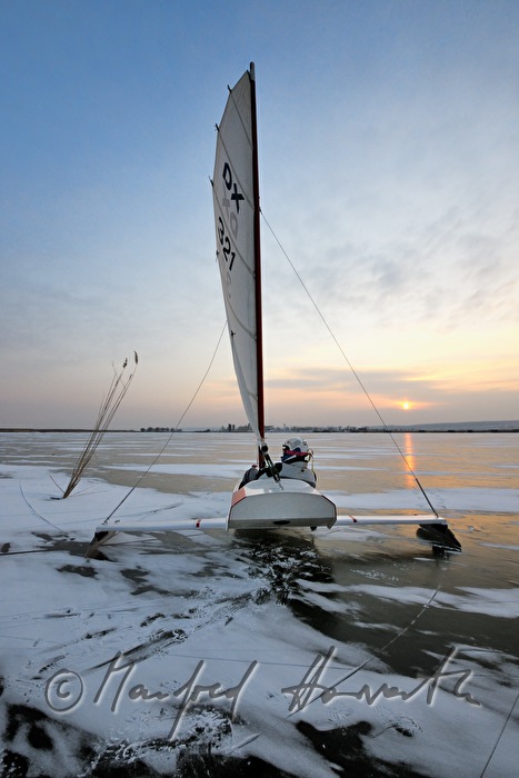 ice sailing on the frozen lake