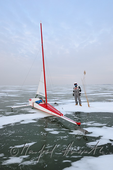 ice sailing on the frozen lake