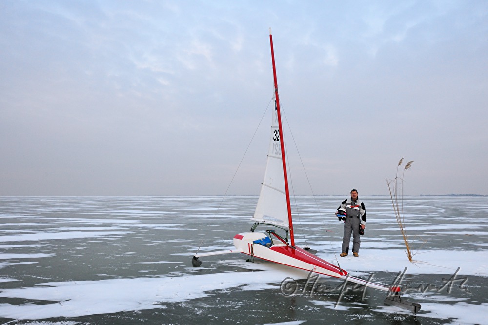 ice sailing on the frozen lake