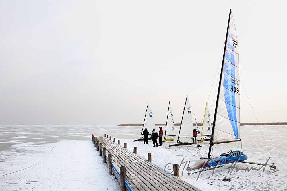 ice sailing on the frozen lake