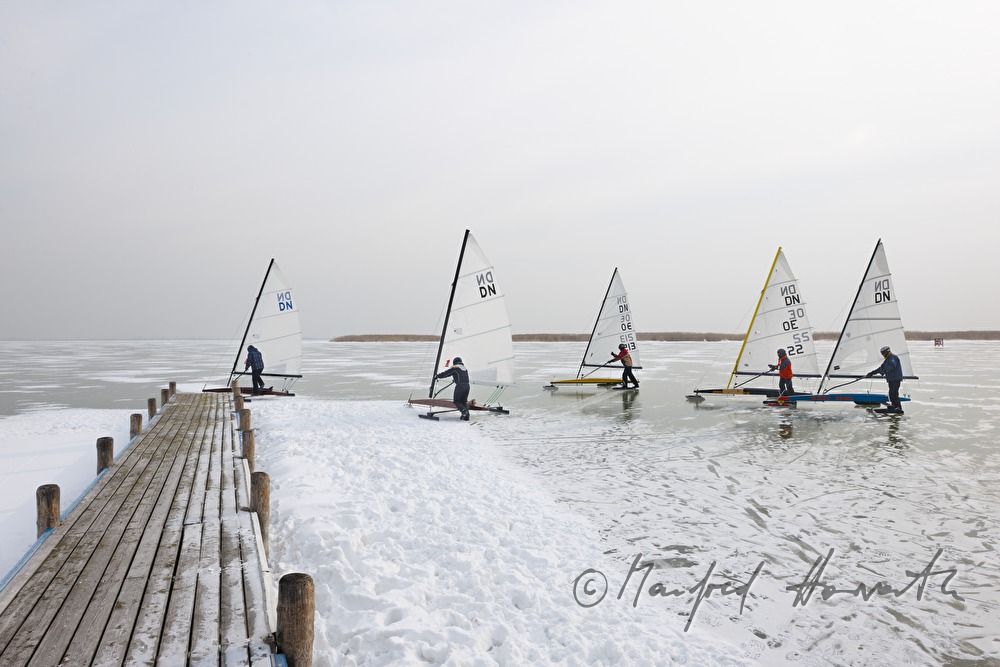 ice sailing on the frozen lake
