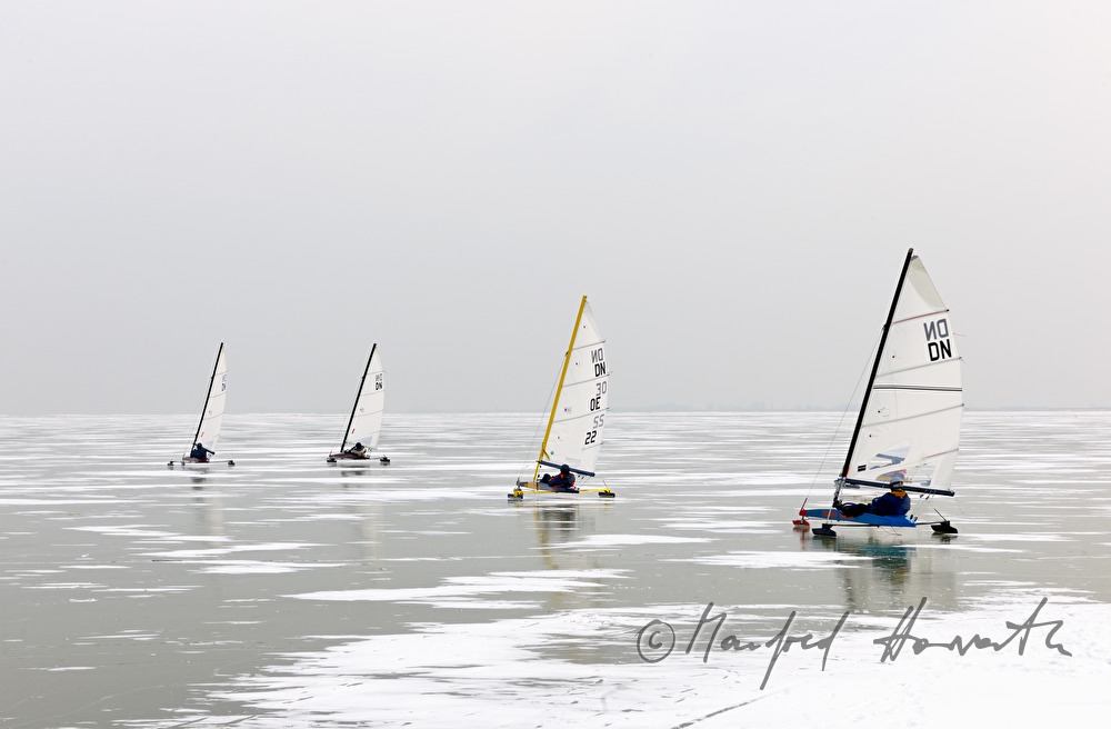 ice sailing on the frozen lake