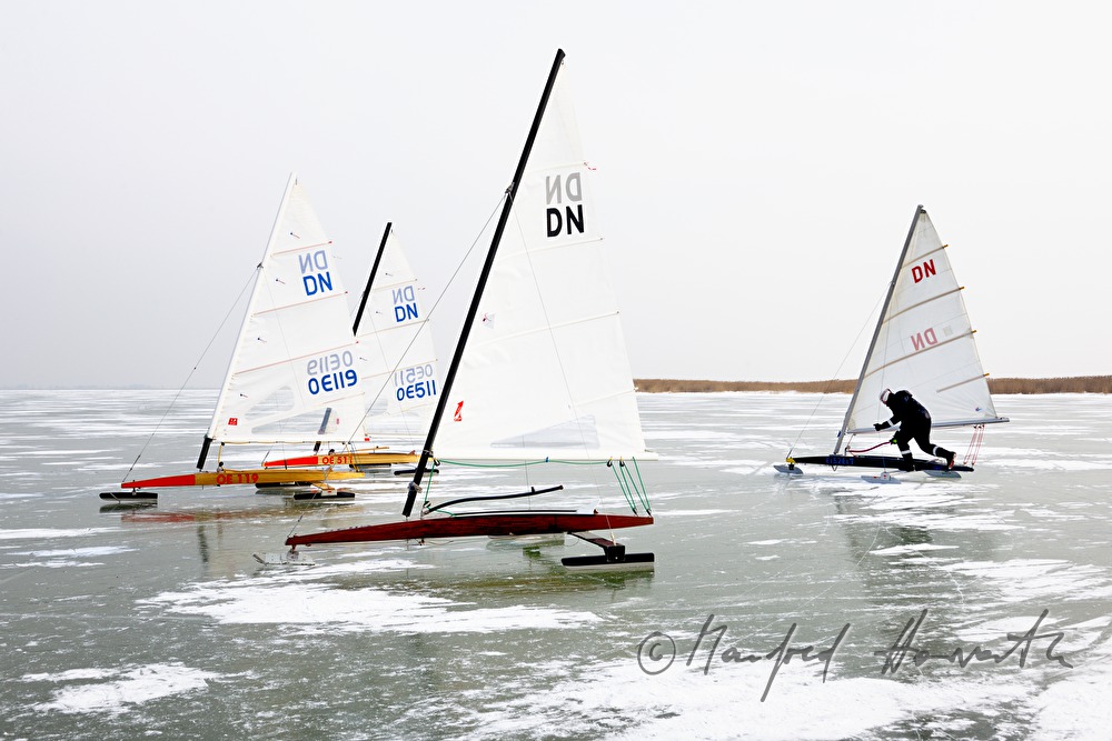ice sailing on the frozen lake