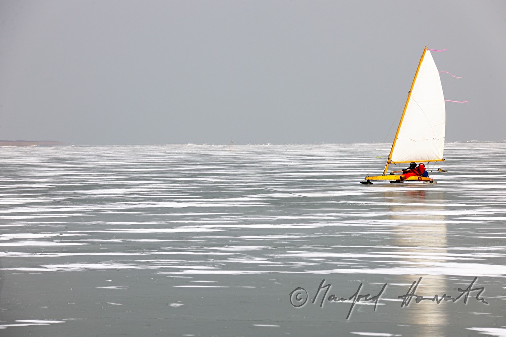 ice sailing on the frozen lake