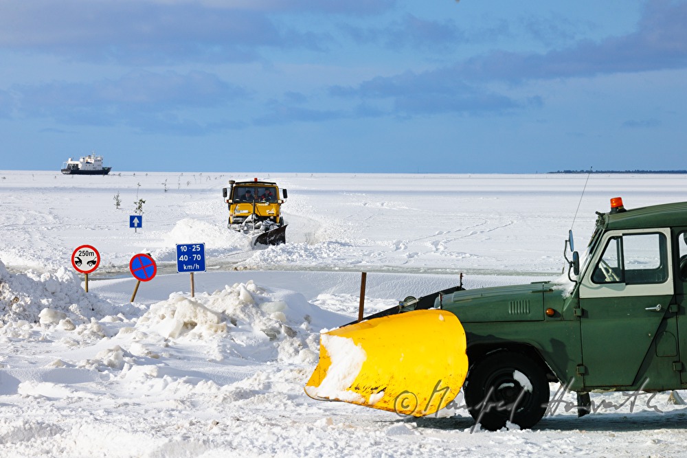 snow plough on the ice road to Vormsi