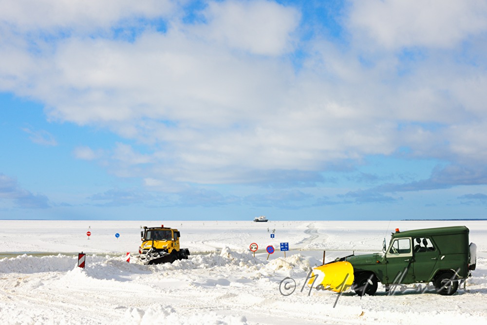 snow plough on the ice road to Vormsi