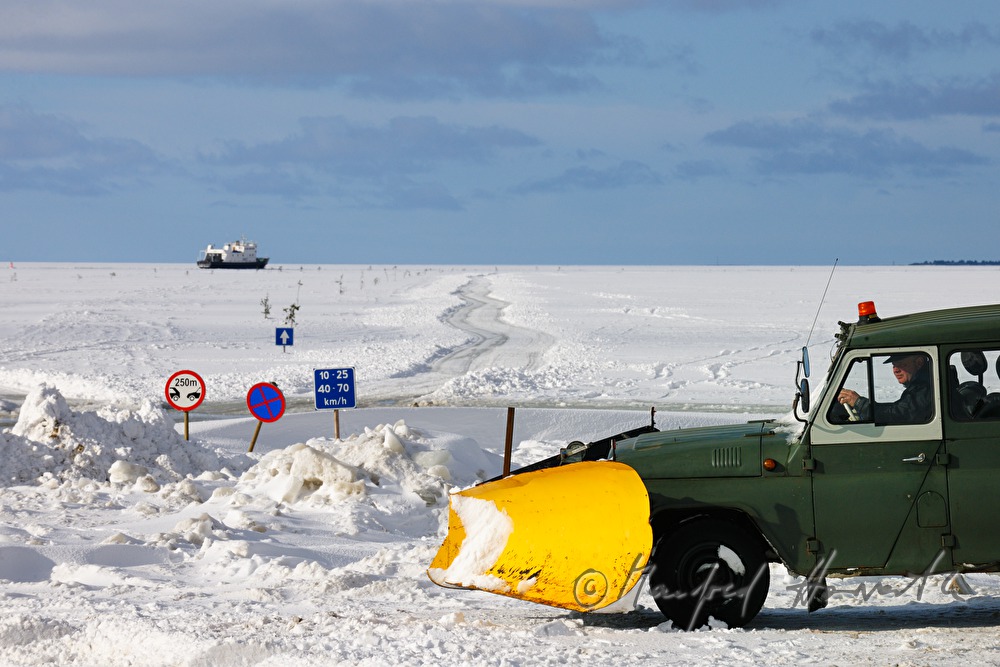 snow plough on the ice road to Vormsi