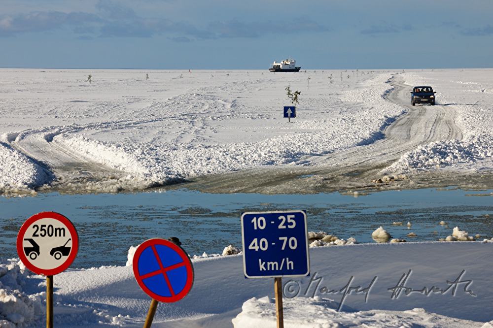 car on the ice road to Vormsi