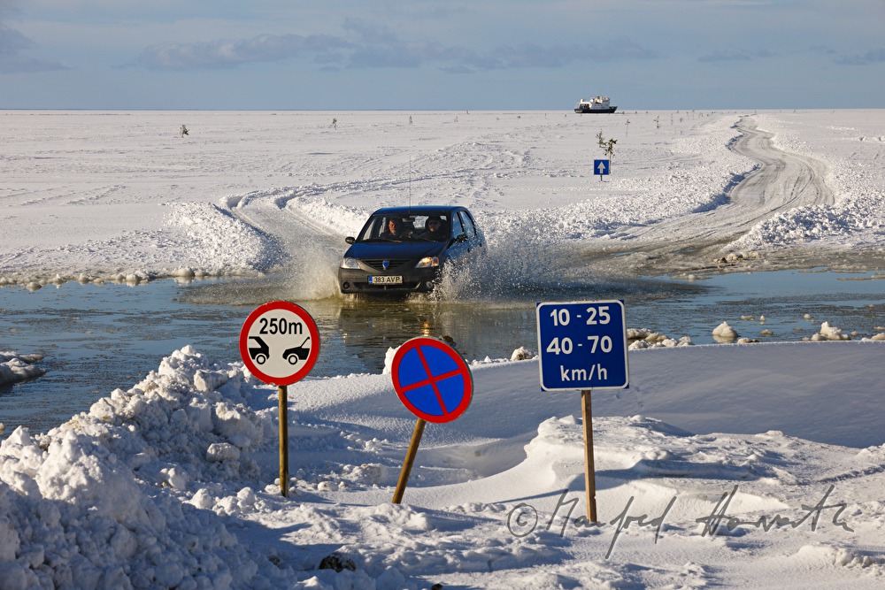 car on the ice road to Vormsi