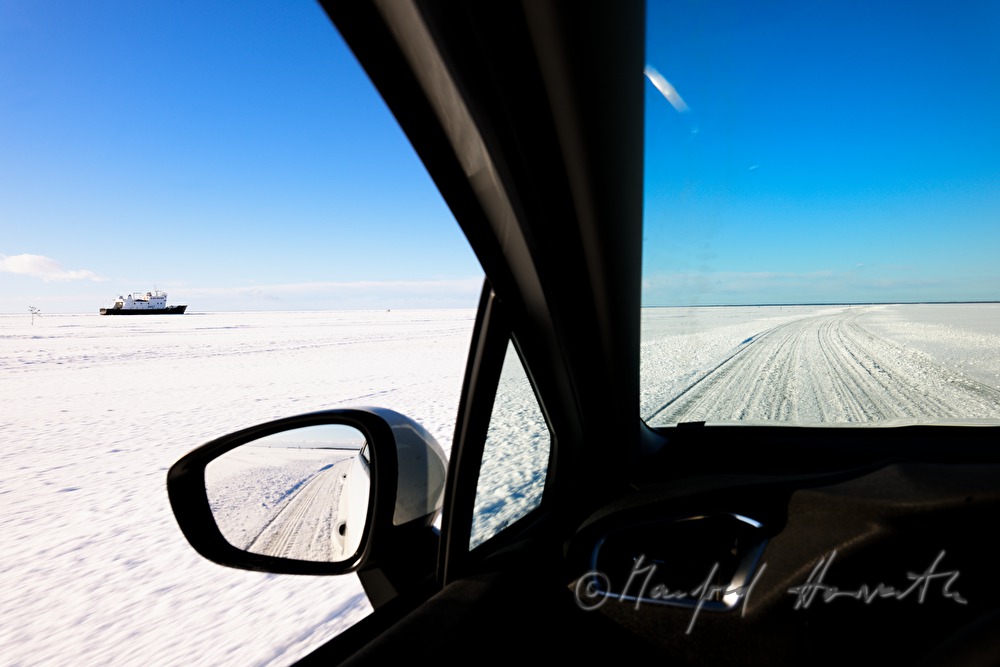 driving the ice road to the island of Vormsi