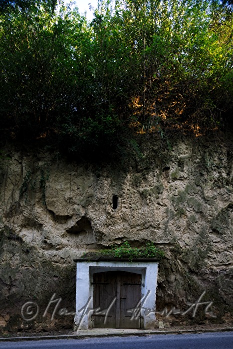 wine cellar with carvings in the clay wall and ceiling