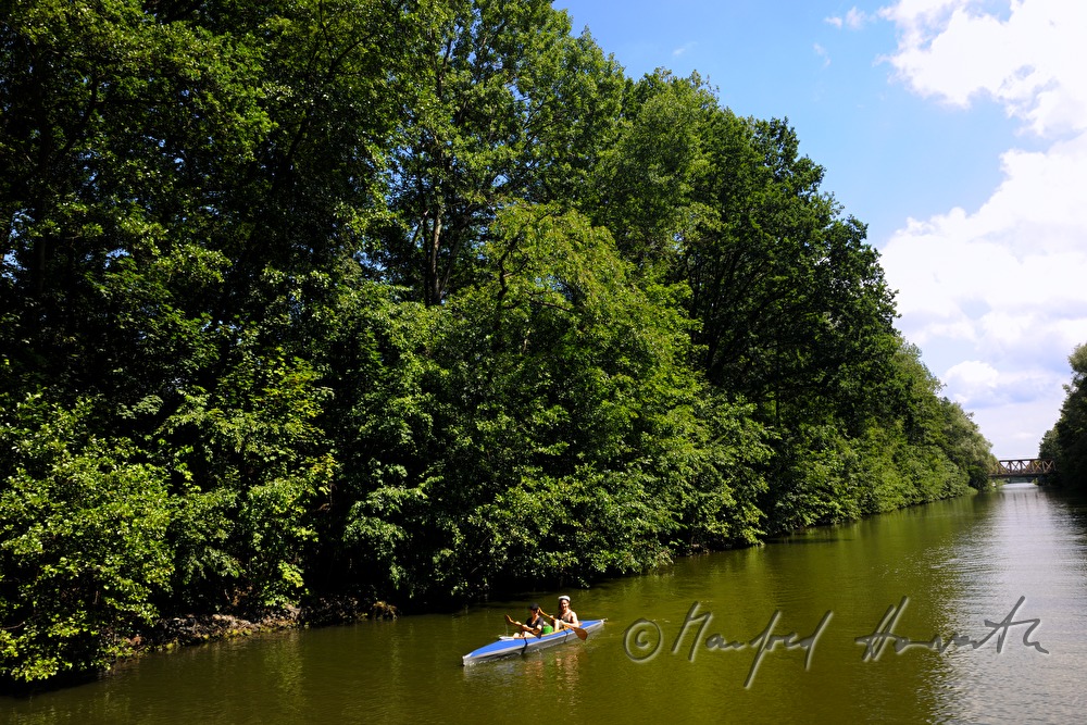 a group of kayakers float down the flood plains