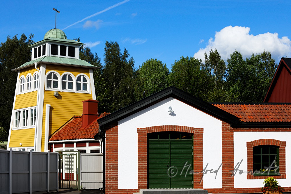 barn and tower near the entrance