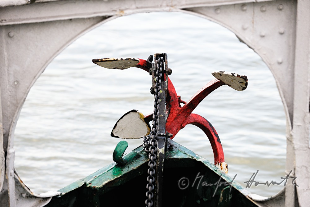 anchor at the bow of the ferry
