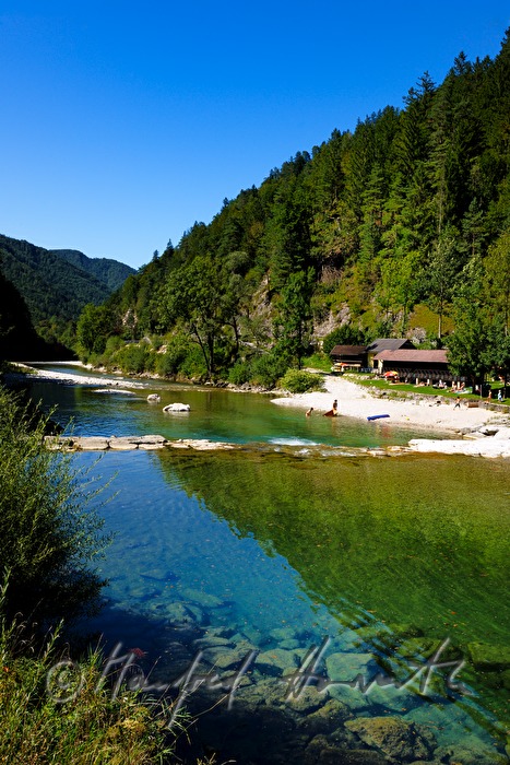 Ybbsstrandbad and river bed of the river Ybbs