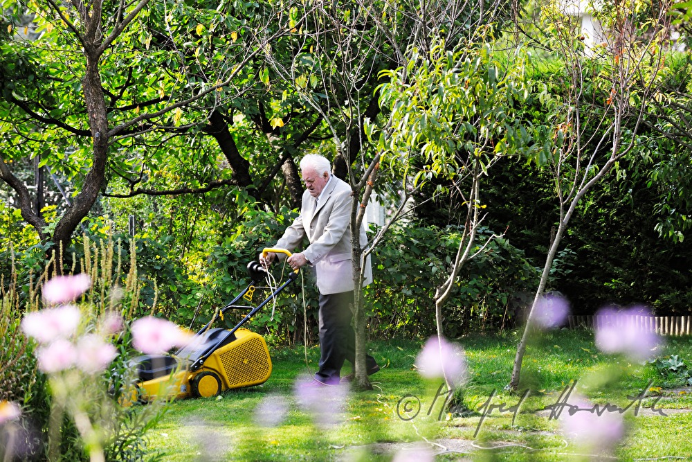 Mister Feichtinger mowing his lawn