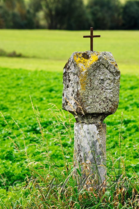 wayside shrine with a crucifix in a field